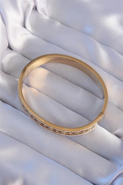 316L Çelik Gold Renk Zirkon Taşlı Model Kelepçe – PRT3500EB01886