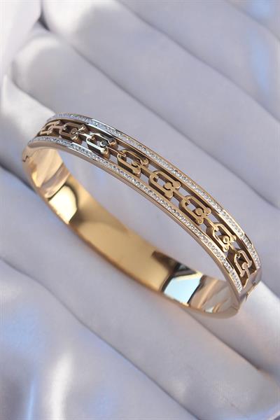 316L Çelik Gold Renk Zirkon Taşlı Model Kelepçe – PRT3500EB01886