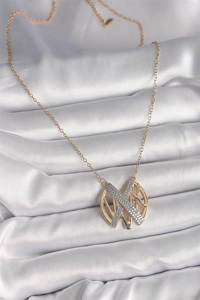 316L Çelik Gold Renk Zirkon Taşlı Vintage Model Kadın Kolye – PRT3500EB03671