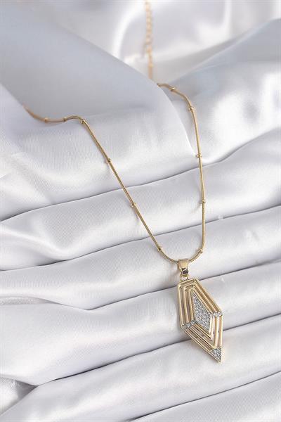 316L Çelik Gold Renk Zirkon Taşlı Vintage Model Kadın Kolye – PRT3500EB02981