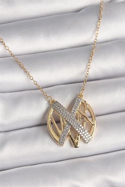 316L Çelik Gold Renk Zirkon Taşlı Vintage Model Kadın Kolye – PRT3500EB03671