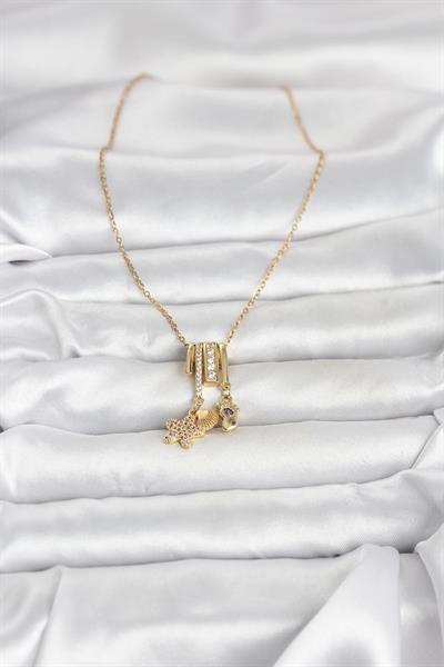 316L Çelik Gold Zirkon Taşlı Deniz Tema Charmlı Kadın Kolye