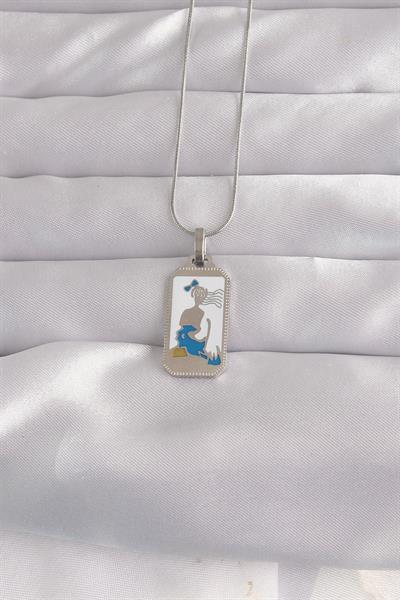 316L Çelik Gümüş Renk Beyaz Mineli Kız Figür Tarot Kolye – PRT3500EB02155