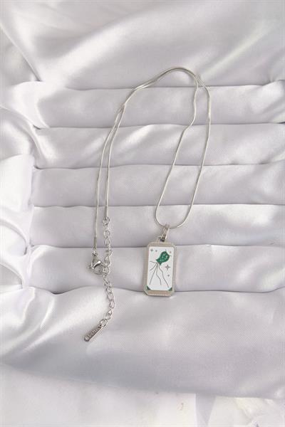 316L Çelik Gümüş Renk Beyaz Mineli Tarot Kolye – PRT3500EB02154