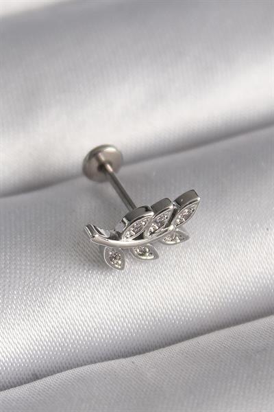 316L Çelik Gümüş Renk Dal Model Zirkon Taş Detaylı Tragus Piercing – PRT3500EB02956