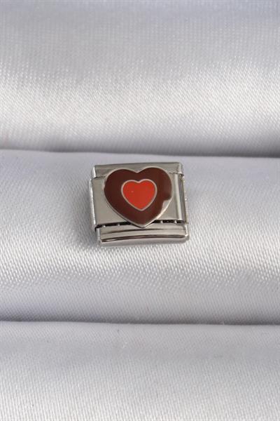 316L Çelik Gümüş Renk Kahverengi Kalp İşlemeli Nomination Charm – PRT3500EB02680