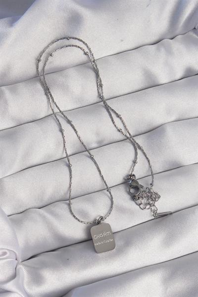 316L Çelik Gümüş Renk Kare Charm Model Kolye – PRT3500EB01835