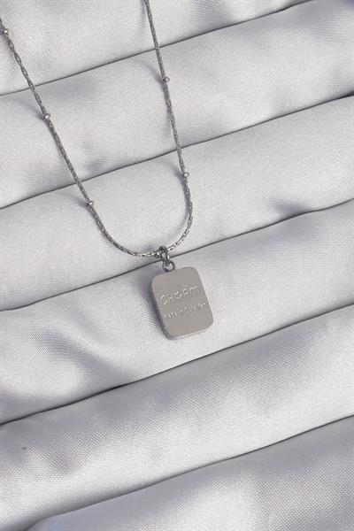 316L Çelik Gümüş Renk Kare Charm Model Kolye – PRT3500EB01835