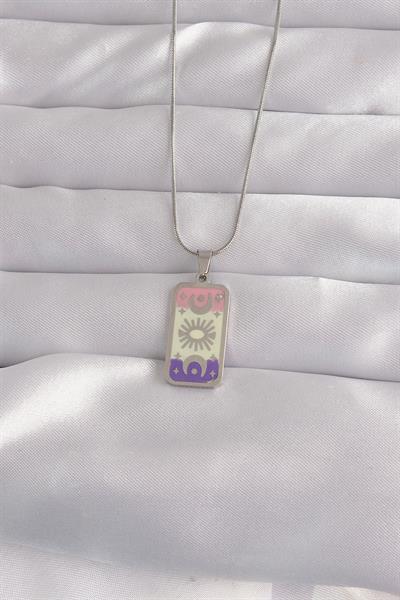 316L Çelik Gümüş Renk Karışık Mineli Ay Figür Tarot Kolye – PRT3500EB02151