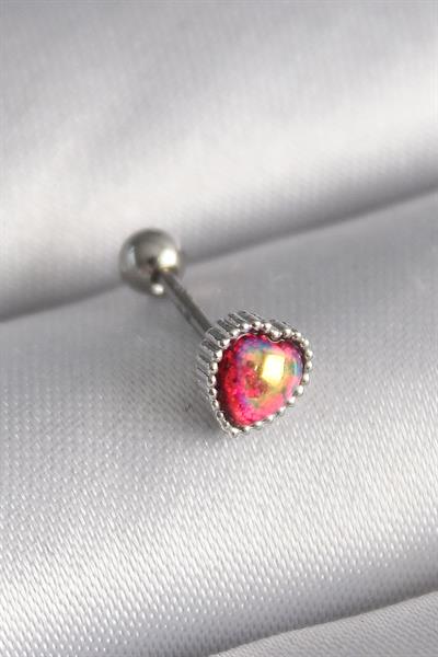 316L Çelik Gümüş Renk Kırmızı Mineli Kalp Tragus Piercing – PRT3500EB02892