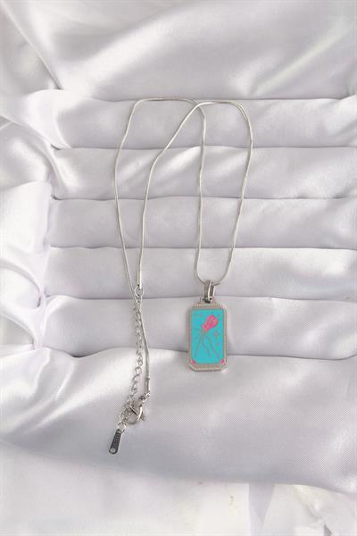 316L Çelik Gümüş Renk Mavi Mineli Tarot Kolye – PRT3500EB02153