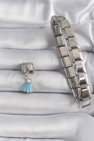316L Çelik Gümüş Renk Mavi Renk Sallantı Elbise Model Nomination Charm – PRT3500EB03389