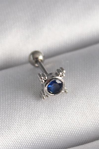 316L Çelik Gümüş Renk Mavi Zirkon Taşlı Tragus Piercing - PRT3500EB02896