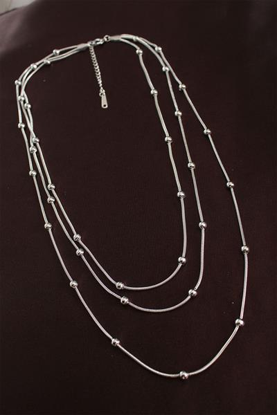 316L Çelik Gümüş Renk Minimal Topçuk Model Çoklu Kolye – PRT3500EB09748