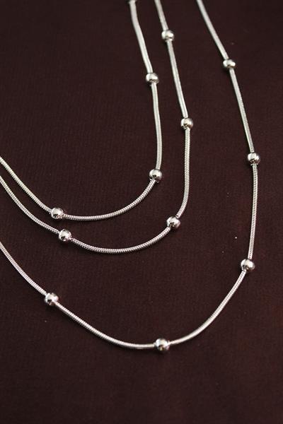 316L Çelik Gümüş Renk Minimal Topçuk Model Çoklu Kolye – PRT3500EB09748