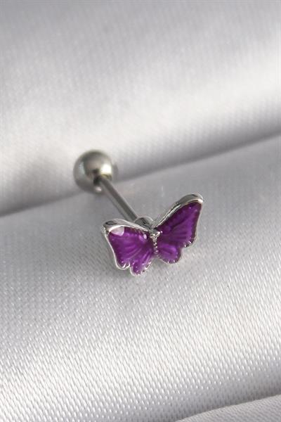 316L Çelik Gümüş Renk Mor Kelebek Model Tragus Piercing – PRT3500EB02912