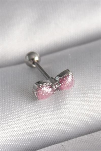 316L Çelik Gümüş Renk Pembe Kurdele Zirkon Taş Detay Tragus Piercing – PRT3500EB02920