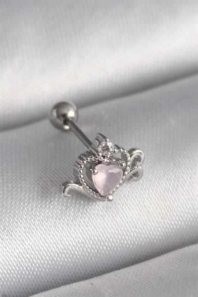 316L Çelik Gümüş Renk Pembe Mineli Kalp Zirkon Taş Detay Tragus Piercing – PRT3500EB02886
