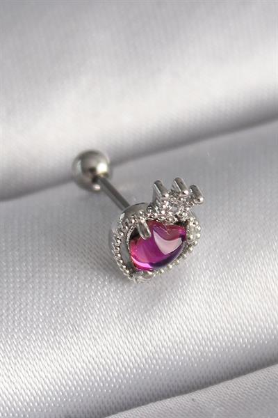 316L Çelik Gümüş Renk Pembe Mineli Kalp Zirkon Taş Detaylı Taç Tragus Piercing – PRT3500EB02888