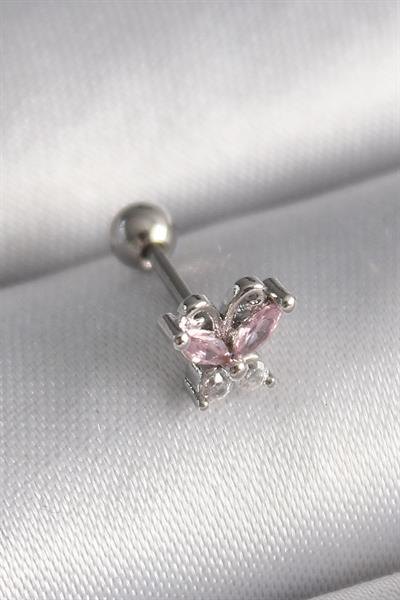 316L Çelik Gümüş Renk Pembe Zirkon Taşlı Kelebek Tragus Piercing – PRT3500EB02866