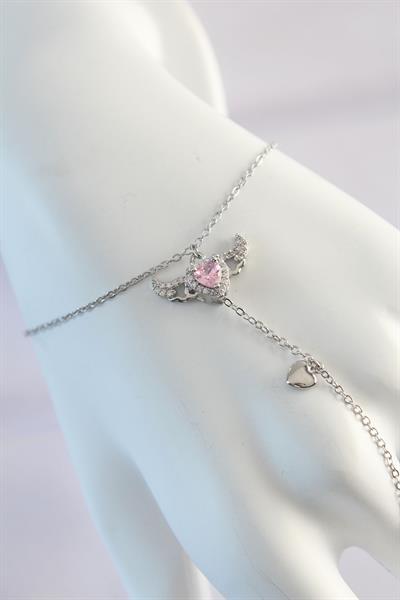 316L Çelik Gümüş Renk Pembe Zirkon Taşlı Kanatlı Kalp Model Şahmeran – PRT3500EB01354