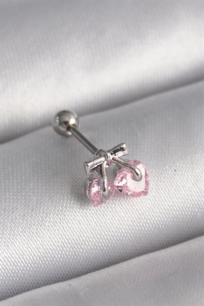 316L Çelik Gümüş Renk Pembe Zirkon Taşlı Kalp Tragus Piercing – PRT3500EB02860