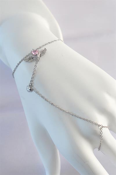 316L Çelik Gümüş Renk Pembe Zirkon Taşlı Kanatlı Kalp Model Şahmeran – PRT3500EB01354