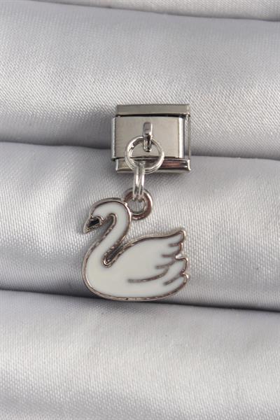 316L Çelik Gümüş Renk Sallantı Beyaz Kuğu Model Nomination Charm – PRT3500EB03414