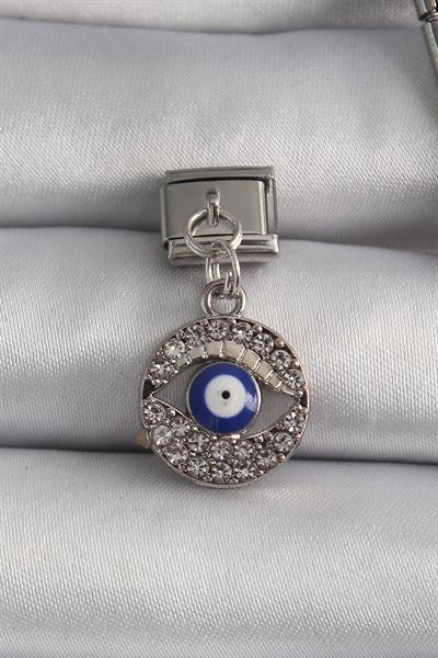 316L Çelik Gümüş Renk Sallantı Zirkon Taşlı Göz Model Nazar Boncuk Detay Nomination Charm – PRT3500EB03403