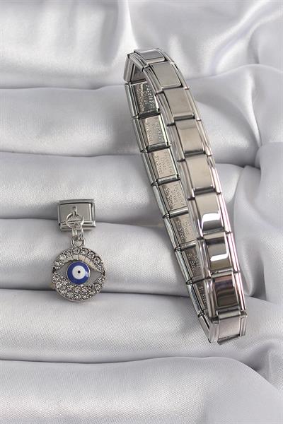 316L Çelik Gümüş Renk Sallantı Zirkon Taşlı Göz Model Nazar Boncuk Detay Nomination Charm – PRT3500EB03403