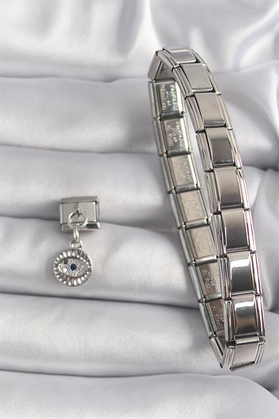 316L Çelik Gümüş Renk Sallantı Zirkon Taşlı Göz Model Nomination Charm – PRT3500EB03411