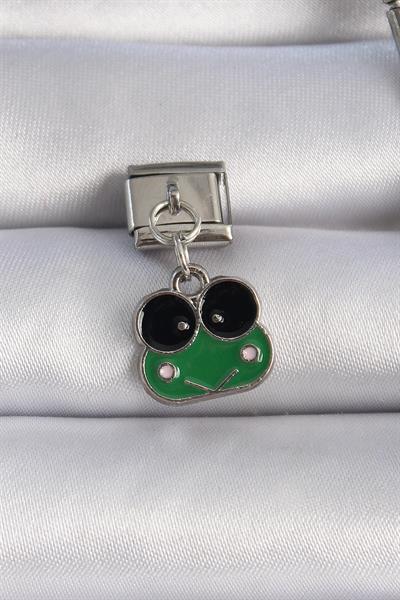 316L Çelik Gümüş Renk Sallantılı Yeşil Kurbağa Figür Nomination Charm – PRT3500EB02695