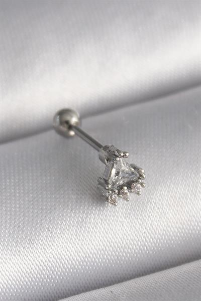 316L Çelik Gümüş Renk Üçgen Zirkon Taşlı Tragus Piercing – PRT3500EB02864