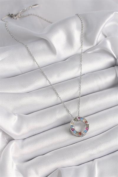 316L Çelik Gümüş Renk Zincir Renkli Zirkon Taşlı Xoxo Model Kadın Kolye – PRT3500EB03291