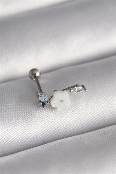 316L Çelik Gümüş Renk Zirkon Taş Detay Beyaz Çiçek Model Tragus Piercing – PRT3500EB02966