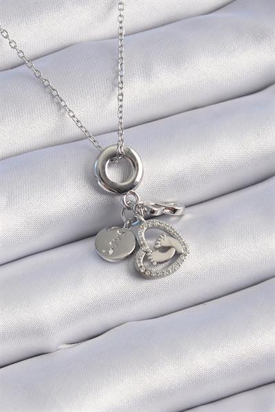 316L Çelik Gümüş Renk Zirkon Taş Detay Kalp Model Charm Kadın Kolye – PRT3500EB02449