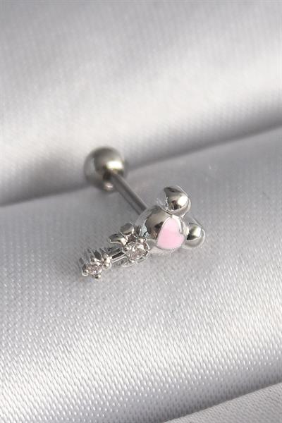316L Çelik Gümüş Renk Zirkon Taş Detay Pembe Kalp İşleme Tragus Piercing – PRT3500EB02906