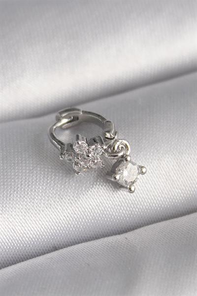 316L Çelik Gümüş Renk Zirkon Taşlı Çiçek Model Sallantı Detay Tragus Piercing – PRT3500EB02932