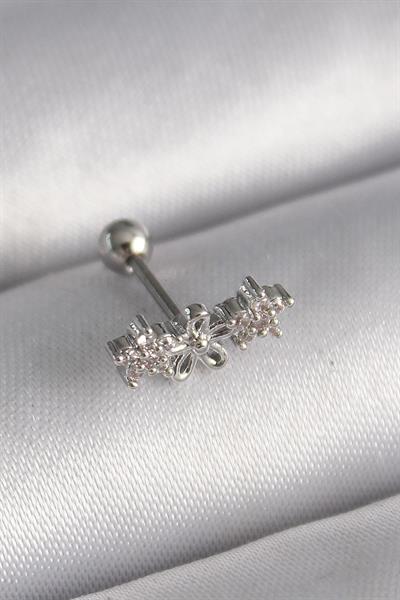 316L Çelik Gümüş Renk Zirkon Taşlı Çiçek Tragus Piercing – PRT3500EB02872