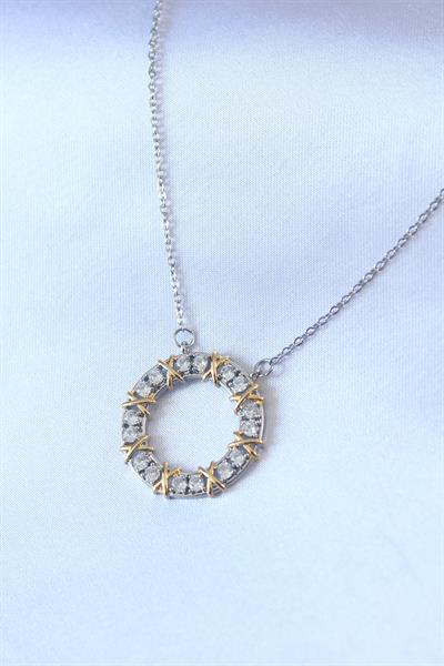 316L Çelik Gümüş Renk Zirkon Taşlı Gold Detay Xoxo Kadın Kolye – PRT3500EB00483