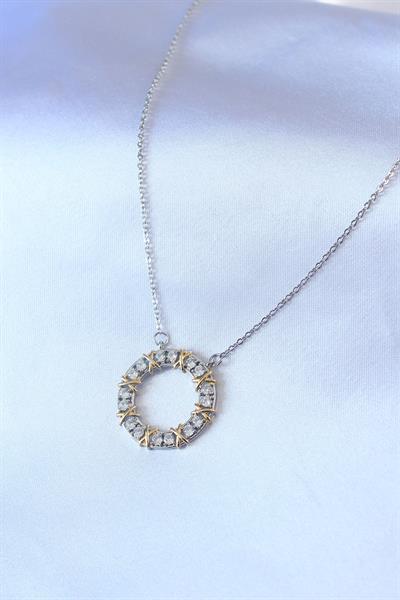 316L Çelik Gümüş Renk Zirkon Taşlı Gold Detay Xoxo Kadın Kolye – PRT3500EB00483