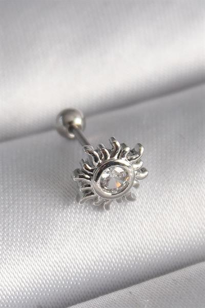 316L Çelik Gümüş Renk Zirkon Taşlı Güneş Tragus Piercing – PRT3500EB02904