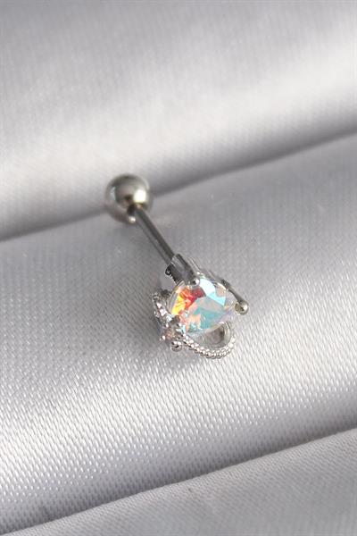 316L Çelik Gümüş Renk Zirkon Taşlı Kalp Tragus Piercing – PRT3500EB02868