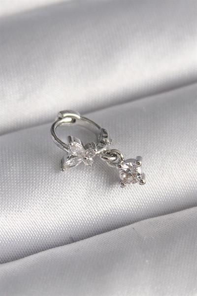 316L Çelik Gümüş Renk Zirkon Taşlı Kelebek Model Sallantı Detay Tragus Piercing – PRT3500EB02923