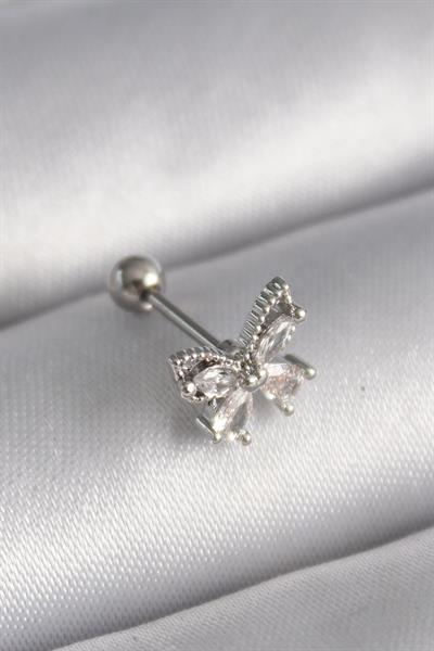 316L Çelik Gümüş Renk Zirkon Taşlı Kelebek Tragus Piercing – PRT3500EB02858