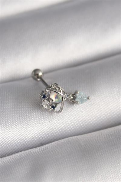 316L Çelik Gümüş Renk Zirkon Taşlı Sallantı Kalp Detay Tragus Piercing – PRT3500EB02969