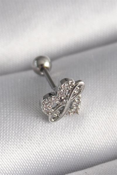 316L Çelik Gümüş Renk Zirkon Taşlı Sonsuzluk Detay Tragus Piercing – PRT3500EB02874