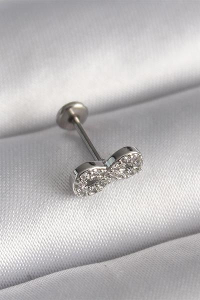 316L Çelik Gümüş Renk Zirkon Taşlı Sonsuzluk Model Tragus Piercing – PRT3500EB02958