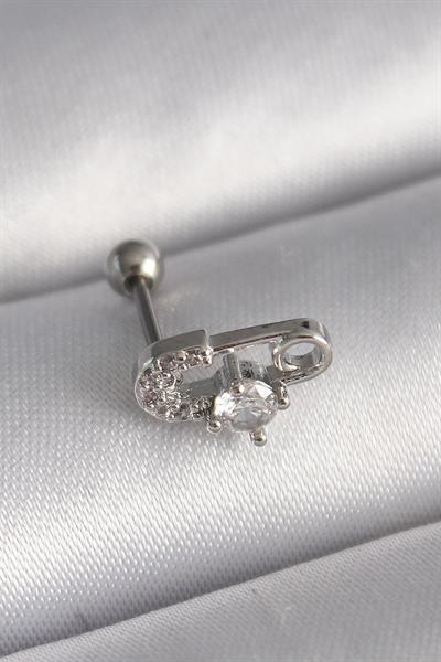 316L Çelik Gümüş Renk Zirkon Taşlı Toplu İğne Tragus Piercing – PRT3500EB02900
