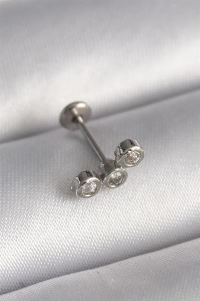 316L Çelik Gümüş Renk Zirkon Taşlı Tragus Piercing – PRT3500EB02961